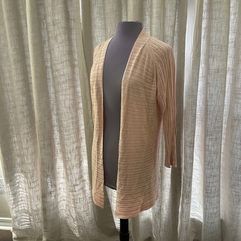 Talbots Women's Medium M Pink Ribbed Knit‎ Open Front Cardigan Sweater